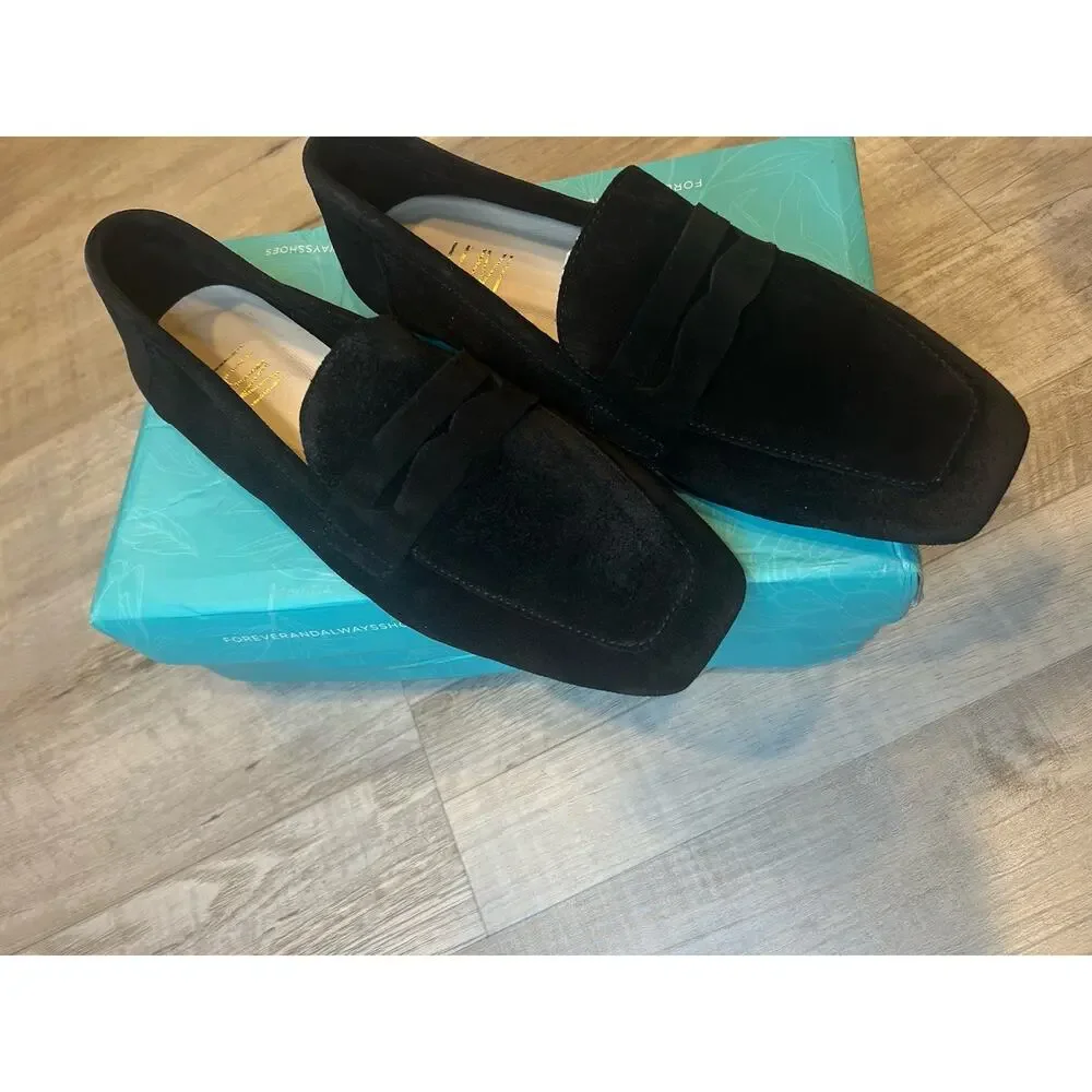 Women Penny Loafer Shoes Black Size 39 Morne Black Leather 100% Hand Made